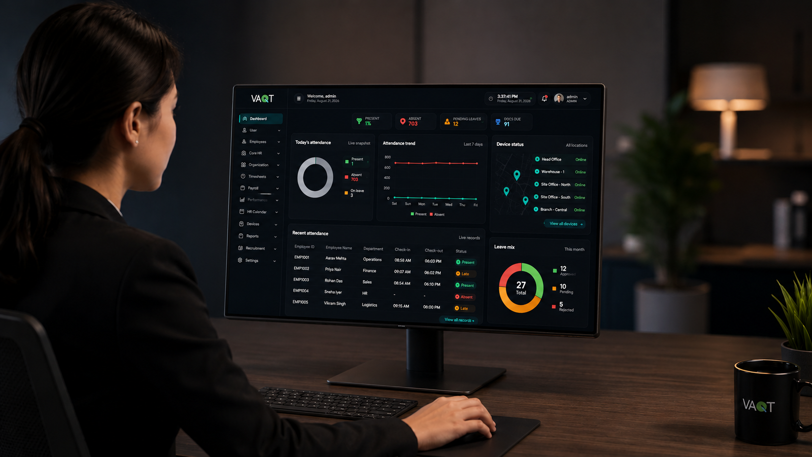 VAQT HRMS dashboard in use